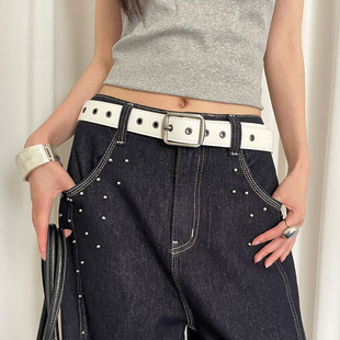 百搭设计感皮带配裙子牛仔裤 腰带女士2026新款 带配饰 白色宽版 美式