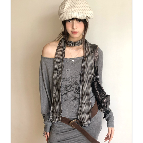 复古文艺风长条格子丝巾女
