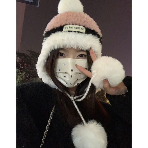 韩版女秋冬针织帽保暖护耳