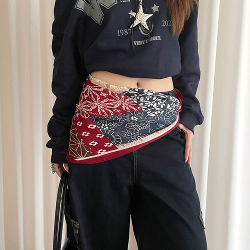 复古民族风红色印花屁帘女