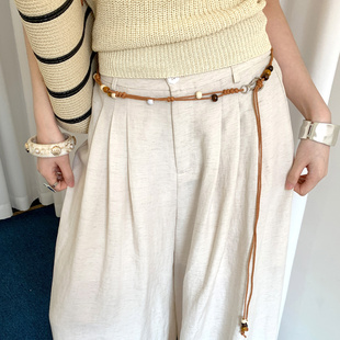 棕色编织串珠细腰带女款 饰腰链配饰 复古波西米亚配连衣裙子腰绳装