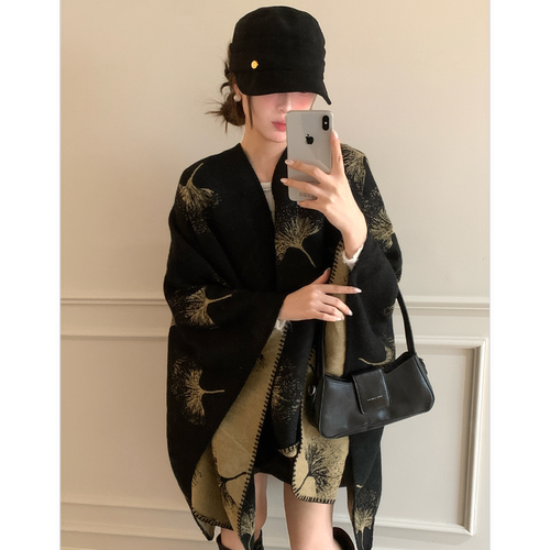 复古新中式银杏叶外搭披肩女
