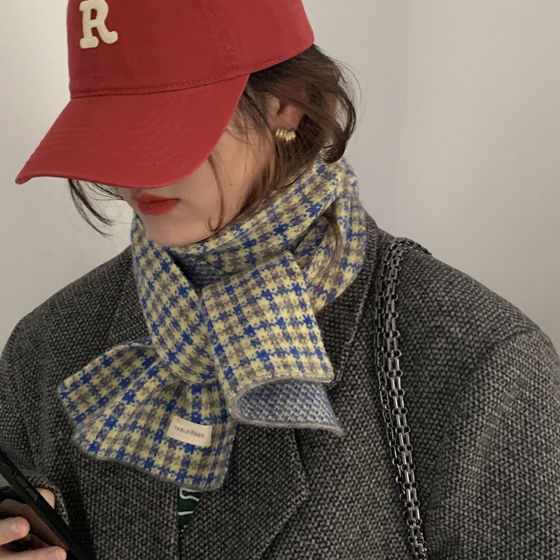 格子针织围巾女冬季韩版春秋百搭保暖ins日系学生少女仿羊绒围脖