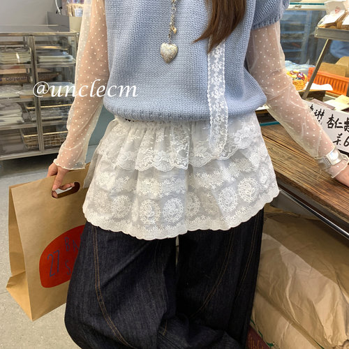 2026春新款法式白色蕾丝屁帘女