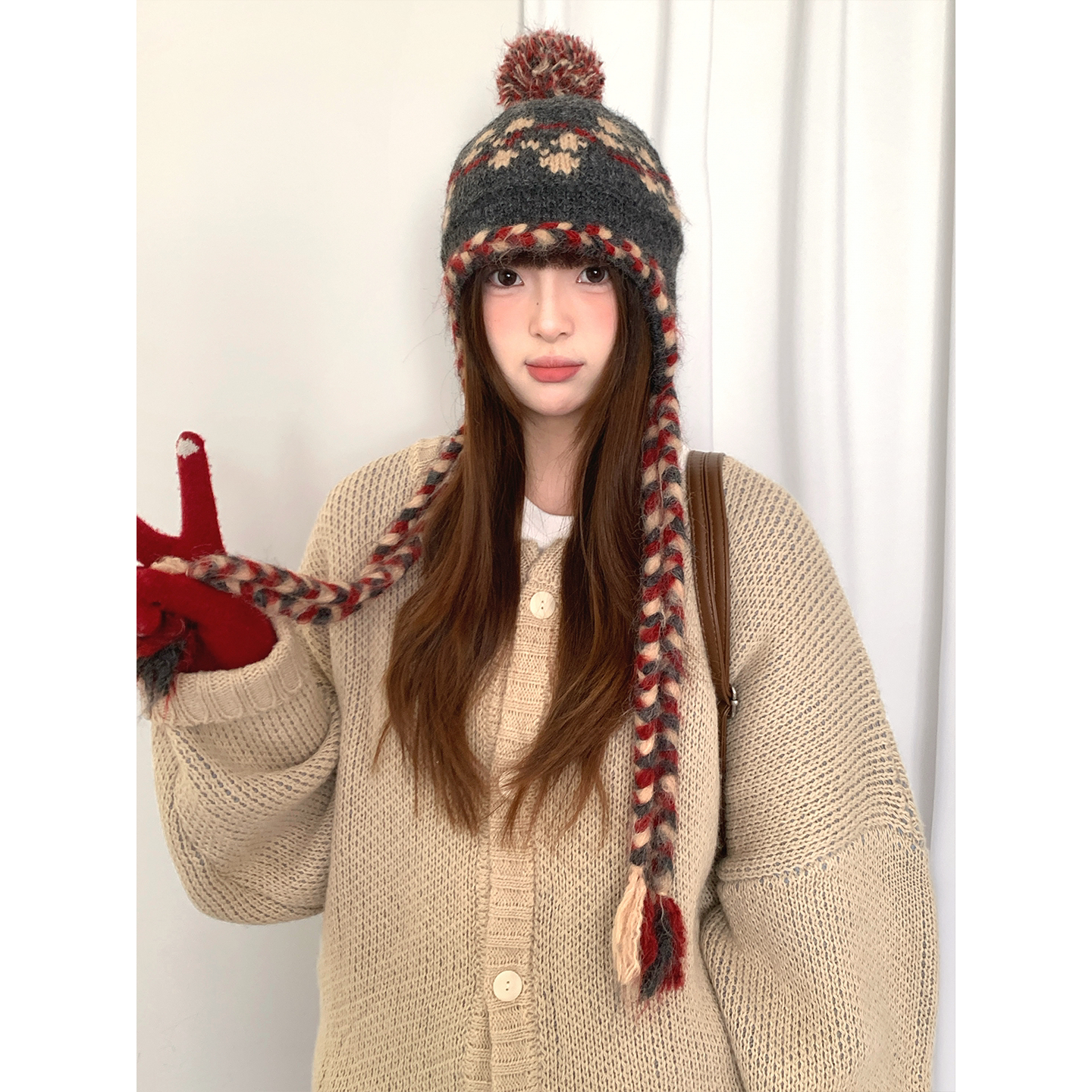 含羊毛费尔岛毛球雷锋帽子女冬图片