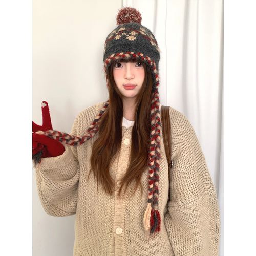 含羊毛费尔岛毛球雷锋帽子女冬