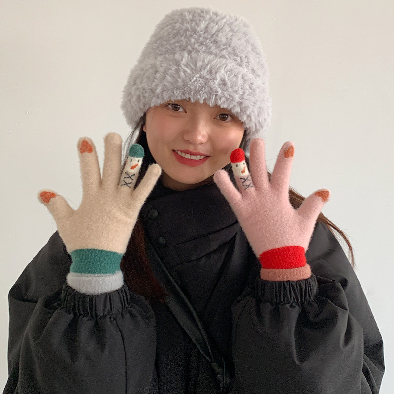 겨울 여학생을 위한 터치 스크린 크리스마스 선물 손가락 장갑 귀여운 한국식 두꺼운 플러시 천 사이클링 따뜻한 겨울 추세