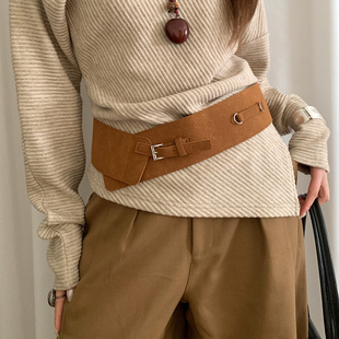 韩版 显瘦腰封收腰皮带配饰潮 高级感麂皮绒面宽腰带女配裙子牛仔裤