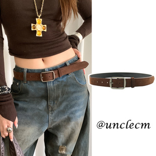 饰 高级感皮带装 复古绒面棕色腰带女小众美拉德配裙子牛仔裤 带韩版