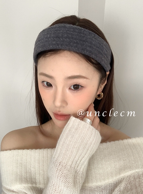 复古麻花纹灰色针织宽边发箍女