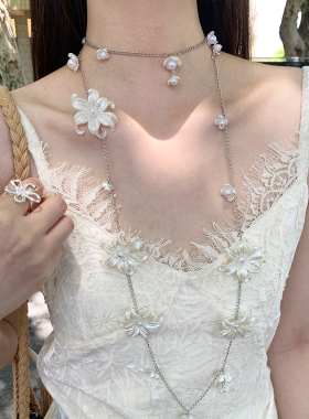 韩系高级感花朵吊坠项链女