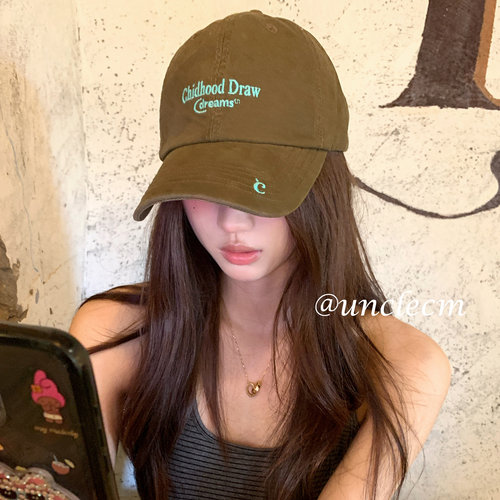 美式复古显脸小刺绣字母棒球帽女