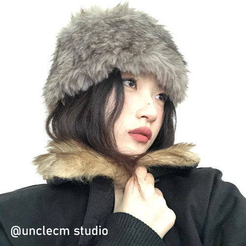 秋冬复古时髦毛绒加厚保暖头套女