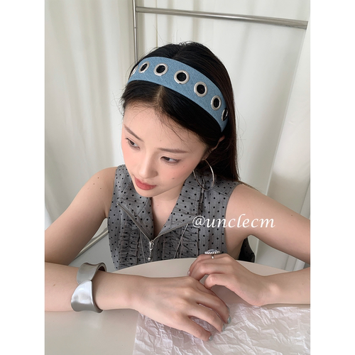 高级感镂空牛仔宽版发箍女高颅顶