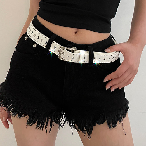 女镶钻PU合金少女腰带皮带显瘦