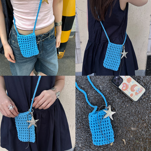 韩版手工钩织镂空单肩斜挎包女
