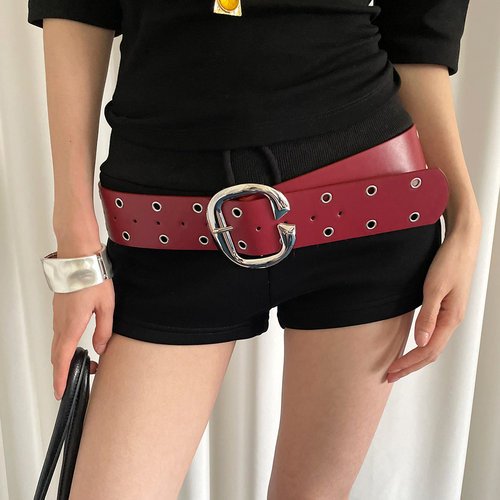 重工朋克风双排孔装饰宽版腰带女
