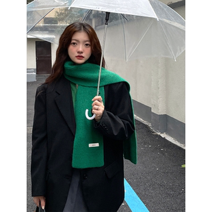 针织毛线围巾女生冬季 围脖学生保暖加厚绿色韩 高级感百搭2025新款