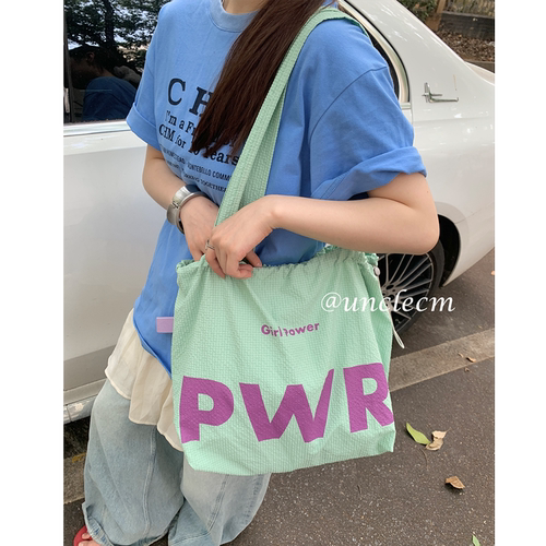 夏季薄款撞色字母抽绳单肩包女