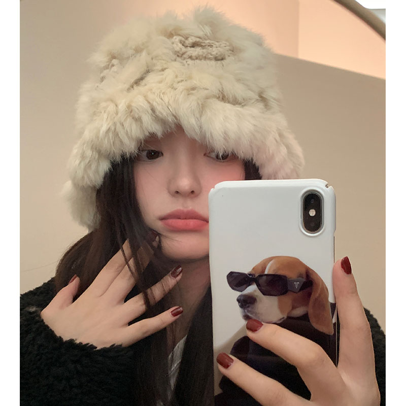 兔毛女秋冬百搭帽子保暖防寒