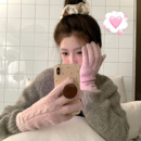 秋冬可触屏加厚保暖手套女韩系针织户外骑行防寒粉色分指手套ins
