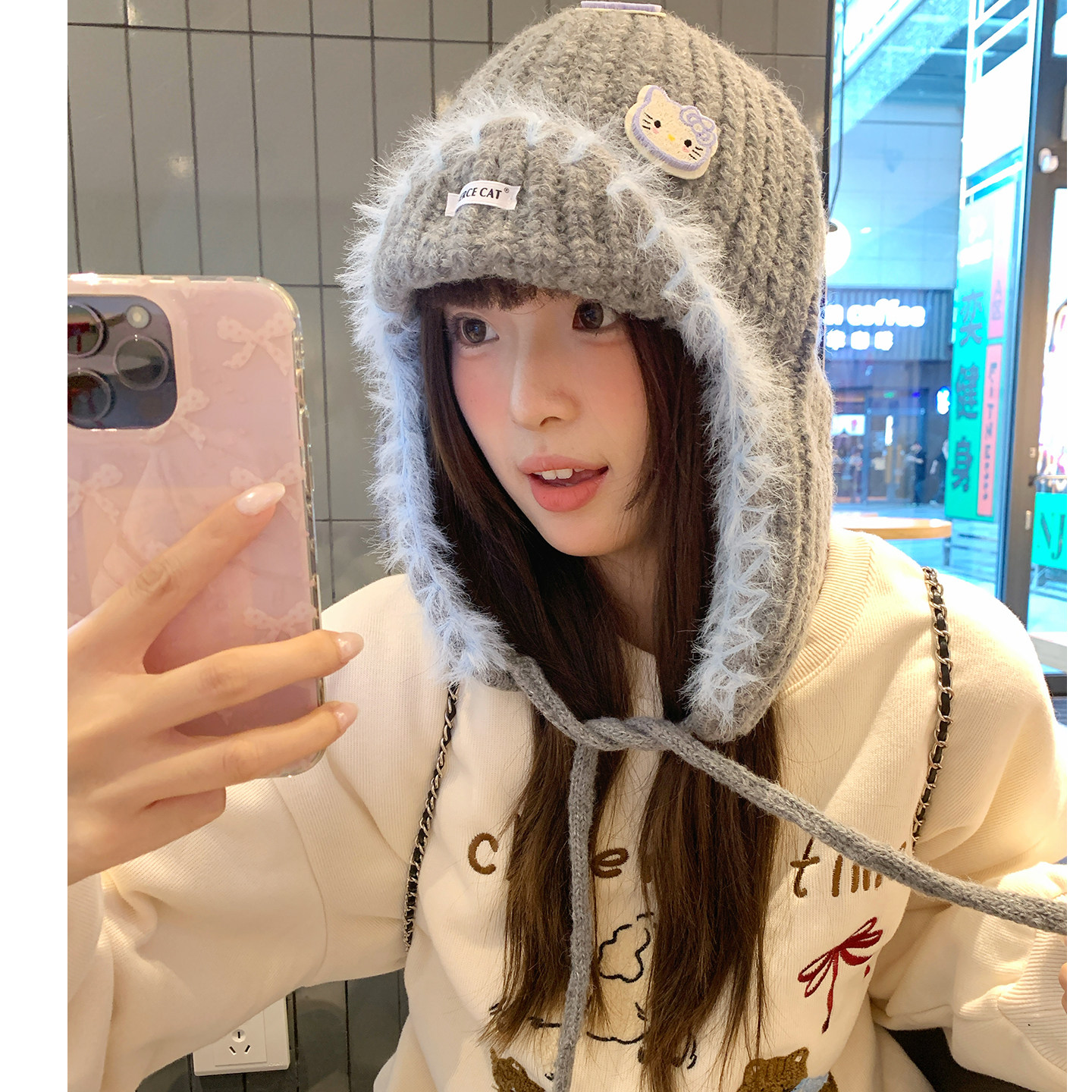 可爱卡通小猫护耳毛线帽子女秋冬季显脸小巴拉克拉法帽灰色针织帽,服饰配件/皮带/帽子/围巾,帽子,淘宝优惠券,粉丝福利购,淘宝优惠卷