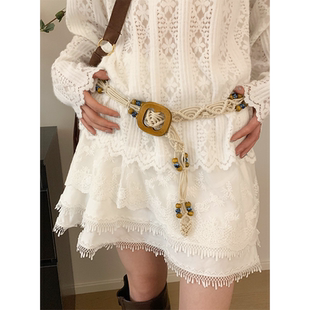 百搭收腰装 配裙子高级感时尚 饰皮带 韩版 复古民族风编织腰链女新款