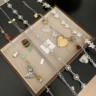 波西米亚复古串珠腰链女设计感爱心吊坠长款 腰带 项链配裙子牛仔裤