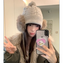 毛绒护耳毛线帽子女款 大头围显脸小系带套头帽保暖防寒雷锋帽 冬季