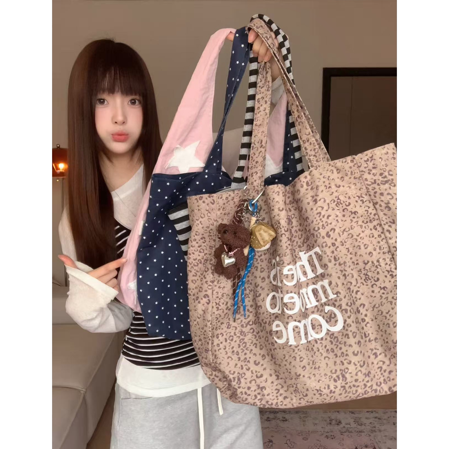 大容量豹纹字母托特包女高级感图片