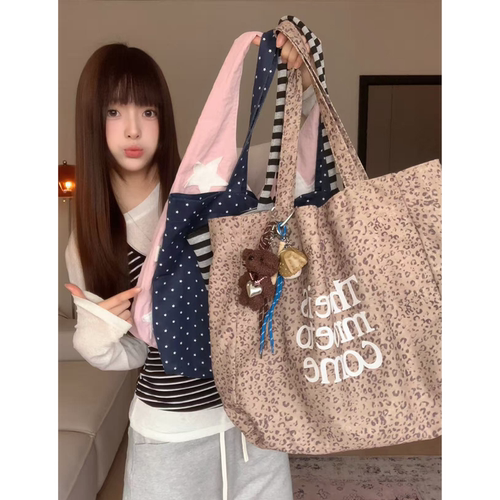 大容量豹纹字母托特包女高级感