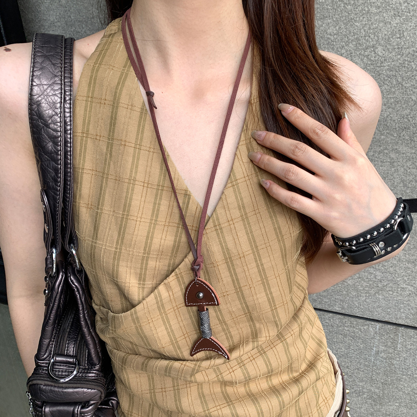 复古波西米亚风鱼骨长款项链女