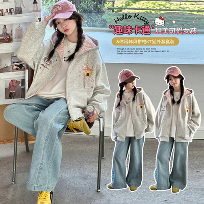 可可比熊&T2607绣花格子连帽外套