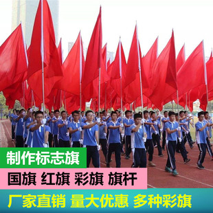 运动会开幕入场旗手持器械方阵方队表演旗啦啦队手挥红旗杆彩旗