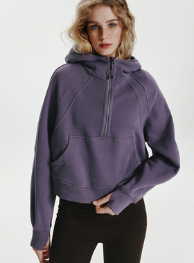 品相超美scuba袋鼠兜半开襟拉链连帽衫卫衣 瑜伽服健身运动套装女