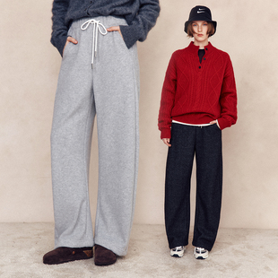 休闲裤 松紧腰抽绳立体剪裁弯刀裤 加厚珊瑚绒 女 裹着绒毯出门