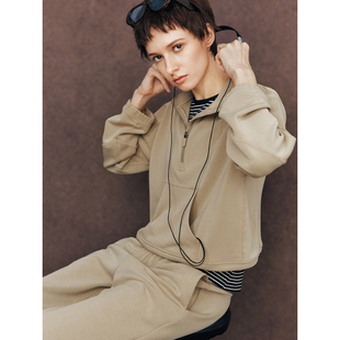 口碑渠道 套装 水磨空气层面料 长裤 女 半拉链高领空气棉卫衣