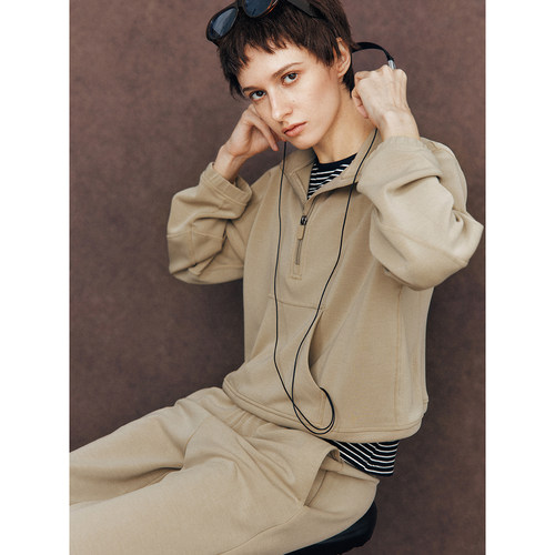 半拉链高领空气棉卫衣+长裤套转