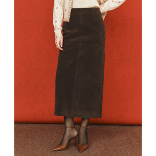 【一眼显贵】环保麂皮绒材质 美拉德中高腰包臀直筒中长款半裙