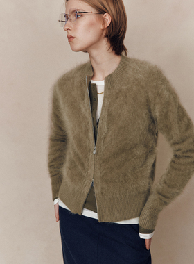 【鼎及皇室拉绒】1OO%山羊绒 简约经典百搭圆领拉链针织开衫女
