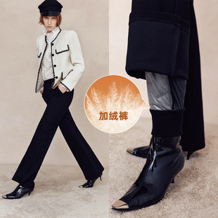 简约百搭松紧腰微喇休闲羽绒长裤 内置羽绒内胆 女 隐形暖腿裤