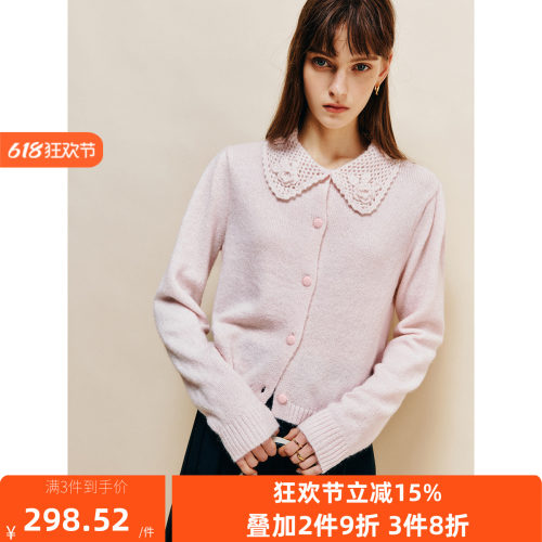 法式复古娃娃领泡泡袖针织开衫