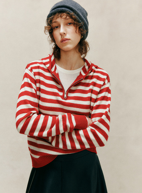 【百搭刚需】1OO%绵羊毛 简约通勤连帽内搭外穿条纹针织衫上衣