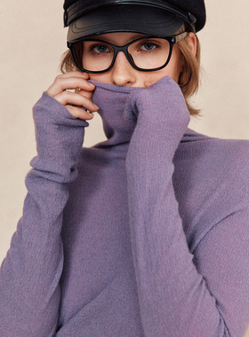 【爆款】160S山羊绒桑蚕丝 18针岛精无缝一体高领针织打底衫上衣