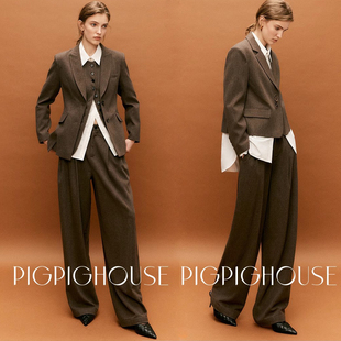 外套 意大利进口1OO%羊毛戗驳领西装 马甲 阔腿西裤 现货 套装 通勤