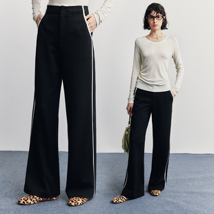 都市运动风撞色直筒通勤休闲长裤 坠感四面弹面料 女 直腿神裤