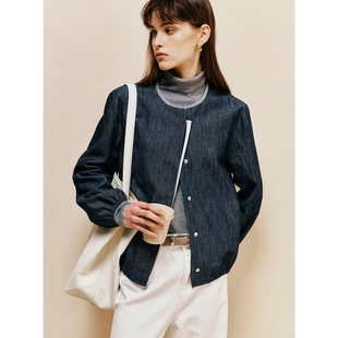 饰短款 老钱风圆领珠链装 天丝汉麻牛仔 箱型夹克外套女 外M订单
