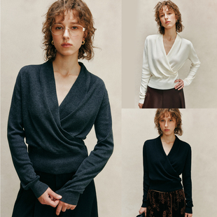 简约通勤交叉V领针织套头衫 超细支美丽诺羊毛 上衣女 奢享体验