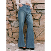 超模比例 长裤 弹软有型 复古重工洗水微喇休闲牛仔裤 女 法式