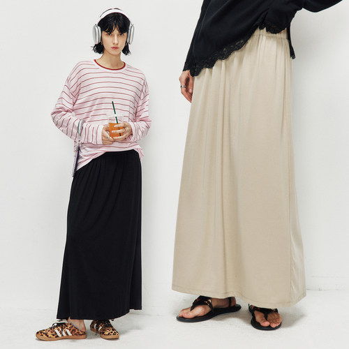 【大梨子币入】软糯亲肤 简约舒适通勤百搭显瘦松紧腰A字伞裙半裙